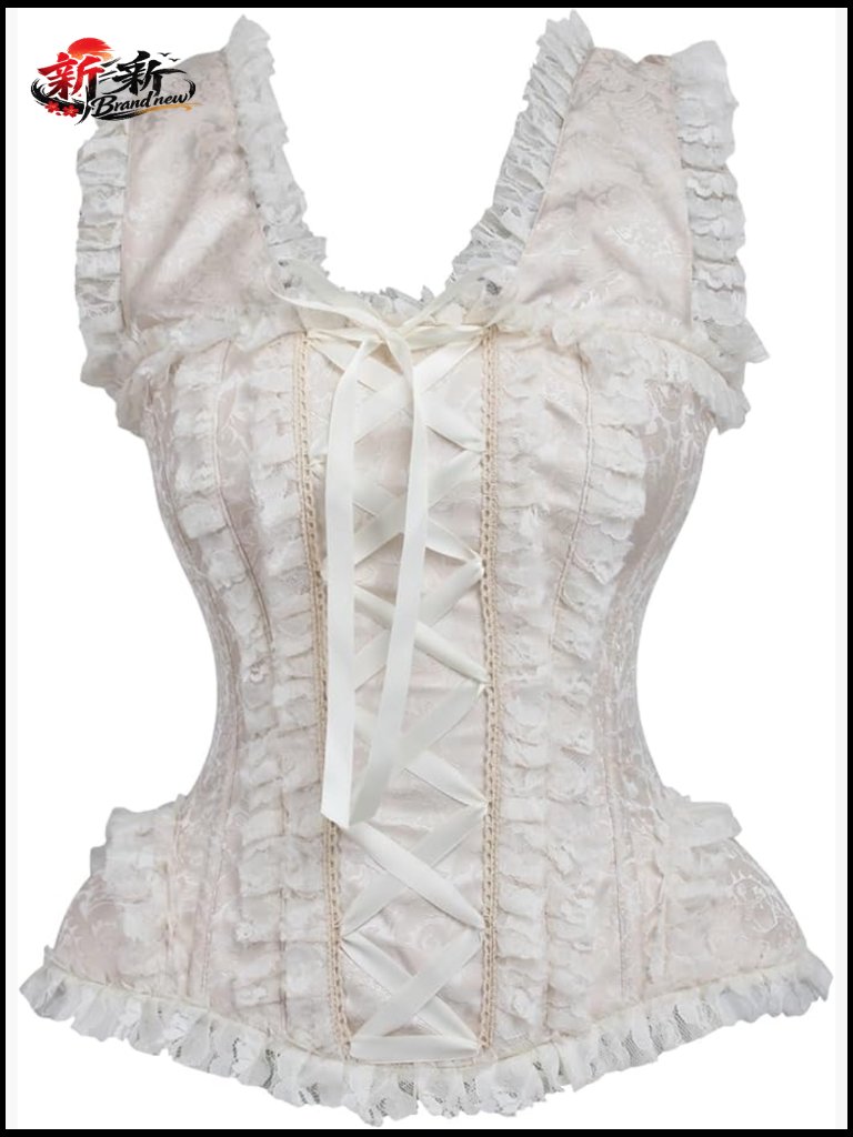 Fully Steel Boned Brocade & Lace Overbust Corset With Cap Sleeves